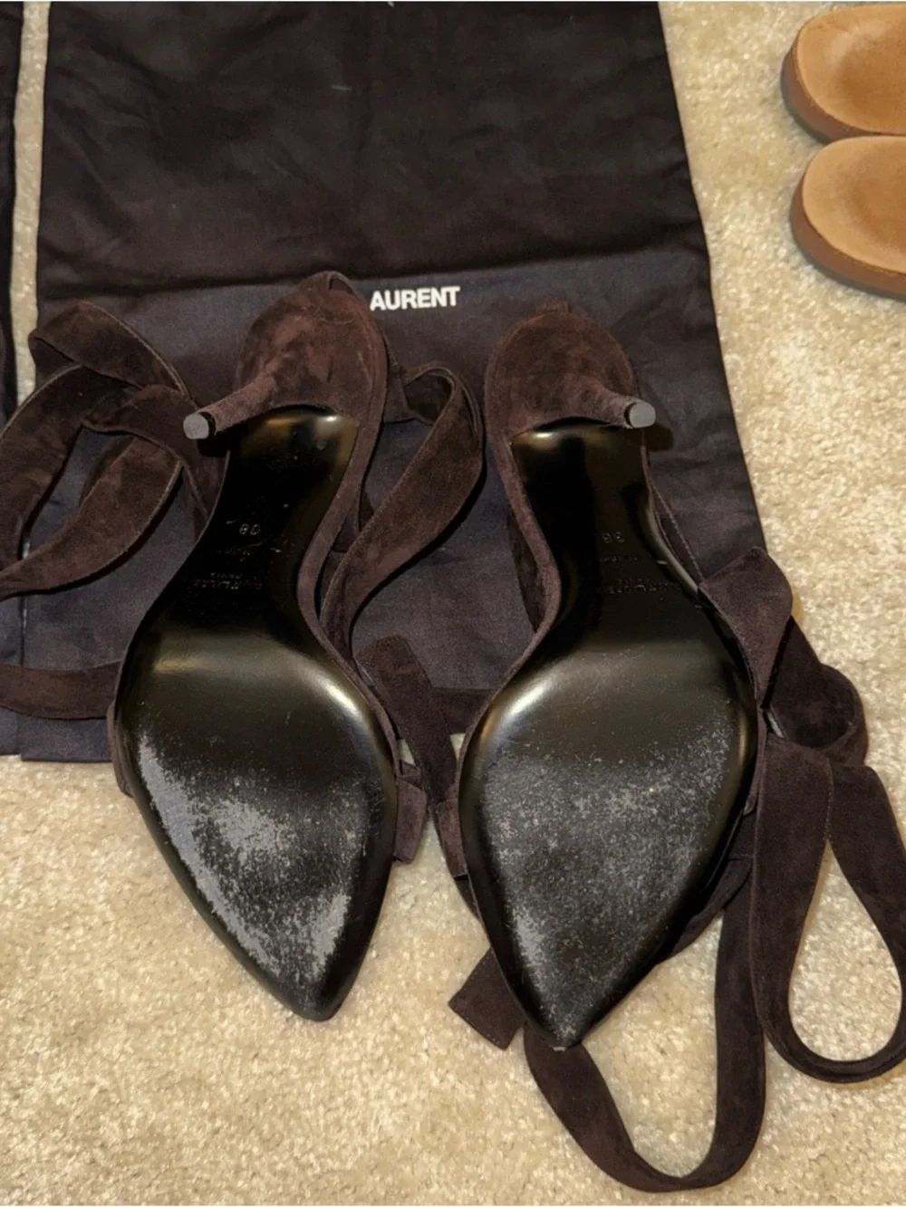 Saint Laurent Brown Suede Tie-Up Ankle Strap Heels Size 38 - Picture 6 of 6